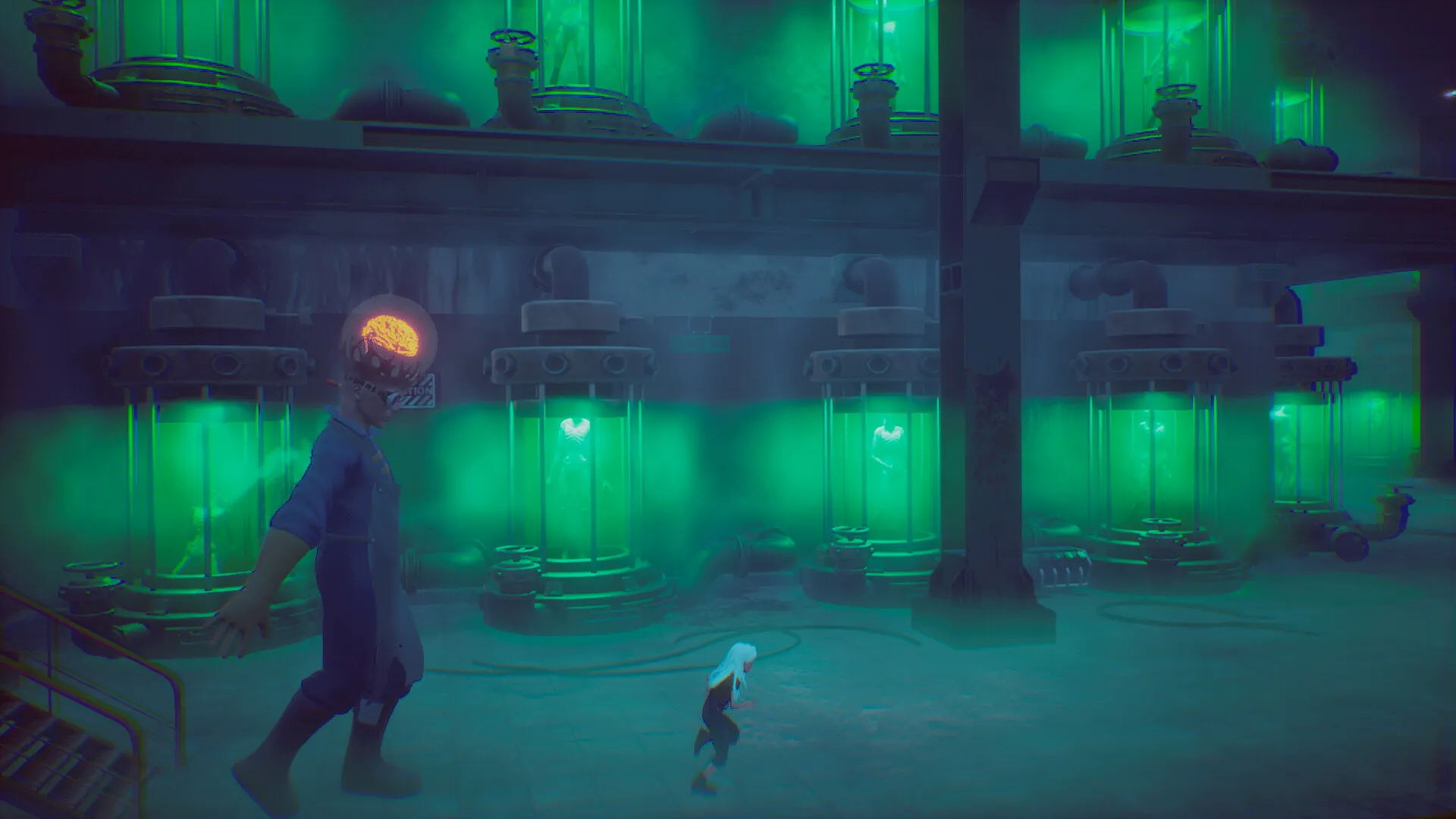 Ayasa: Shadows of Silence – laboratorium z zielonymi zbiornikami i olbrzymią postacią