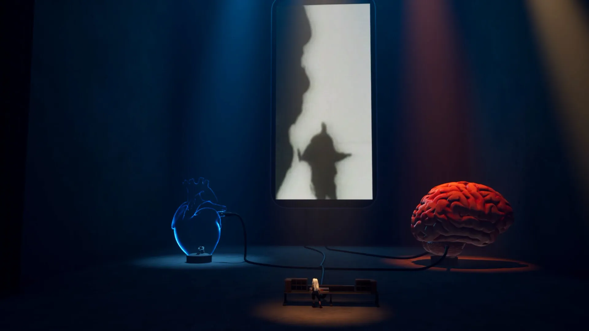 Ayasa: Shadows of Silence – surrealistyczna scena z sercem i mózgiem
