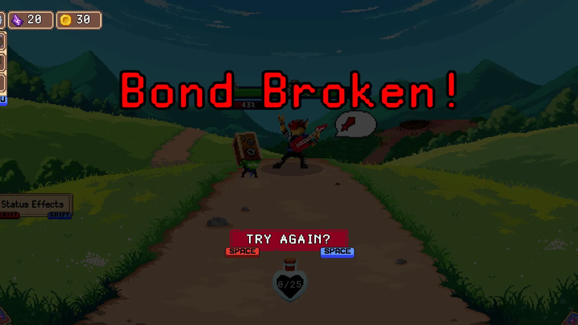 Duo Quest – ekran porażki „Bond Broken”