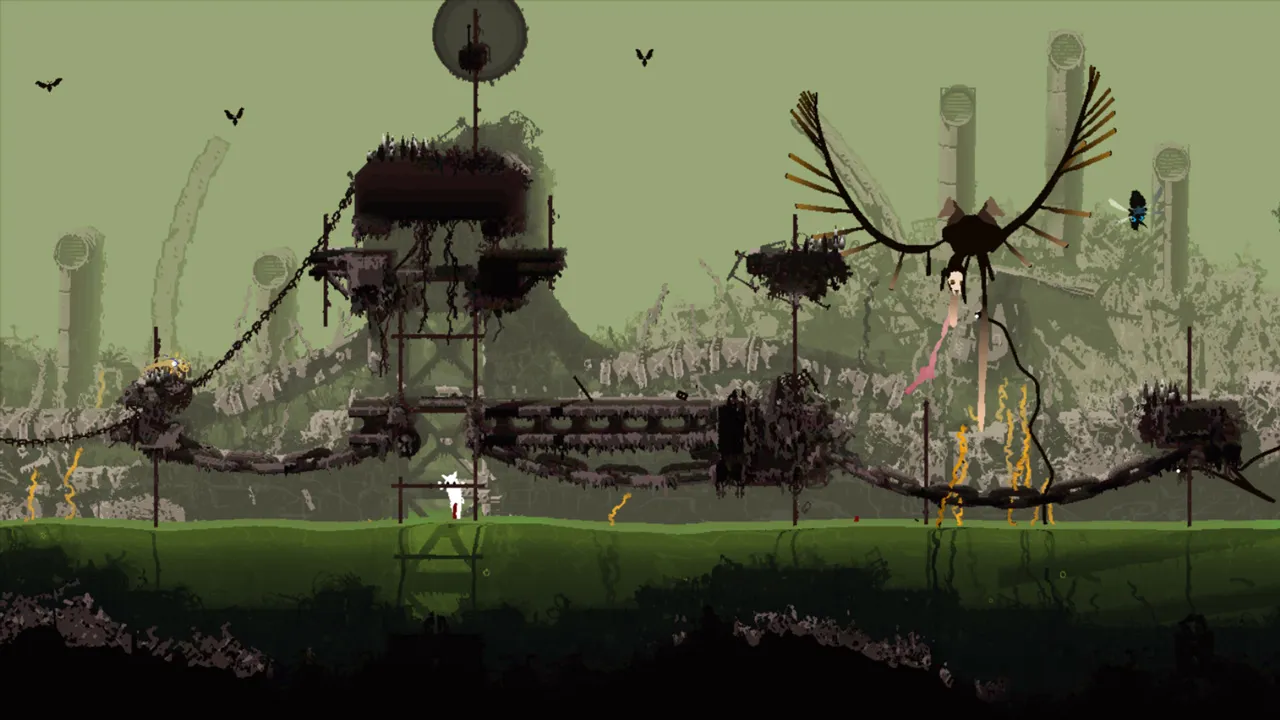 Rain World – slugcat uciekający przed sępem