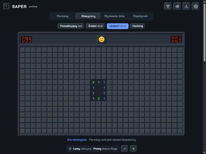 SaperOnline.pl – plansza sapera na poziomie Ekspert