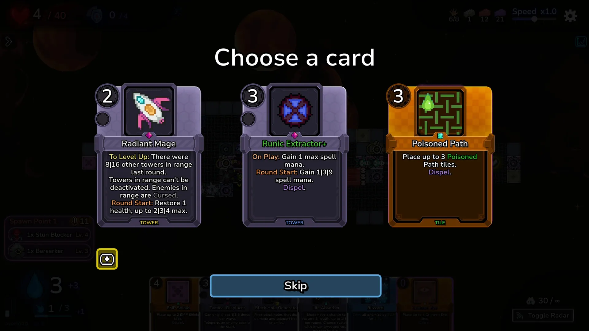 Tower Tactics II – wybór nowej karty po walce