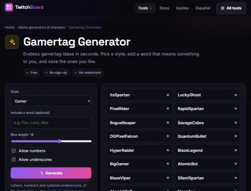 Generator nicków TwitchBoard – lista propozycji gamertagów